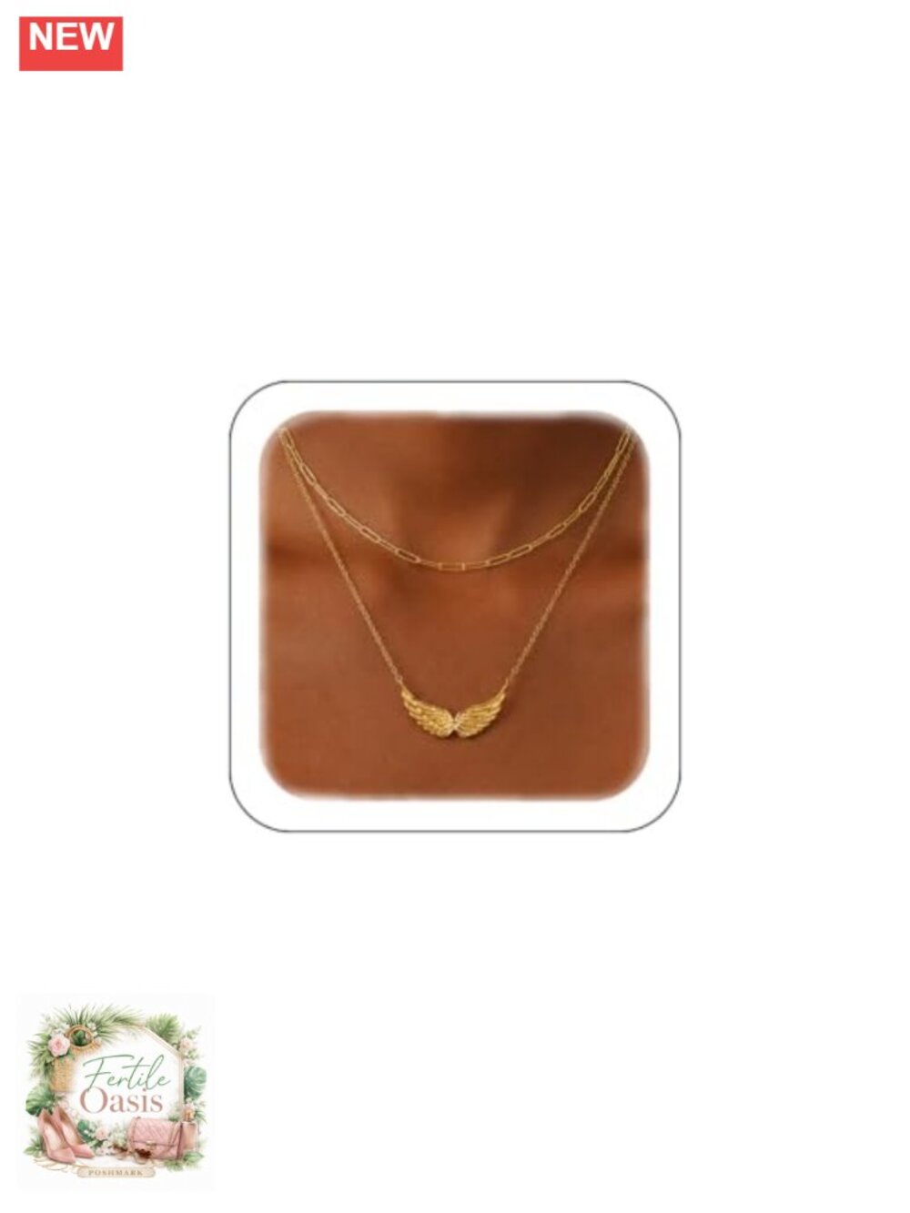 18K Gold Plated Layered Angel Wing Pendant Necklace Set